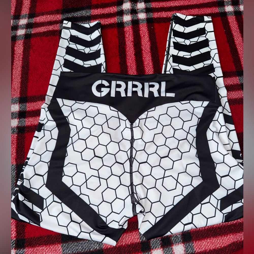 2/$50- GRRRL Next Level Women's Black and White Hexagon Leggings